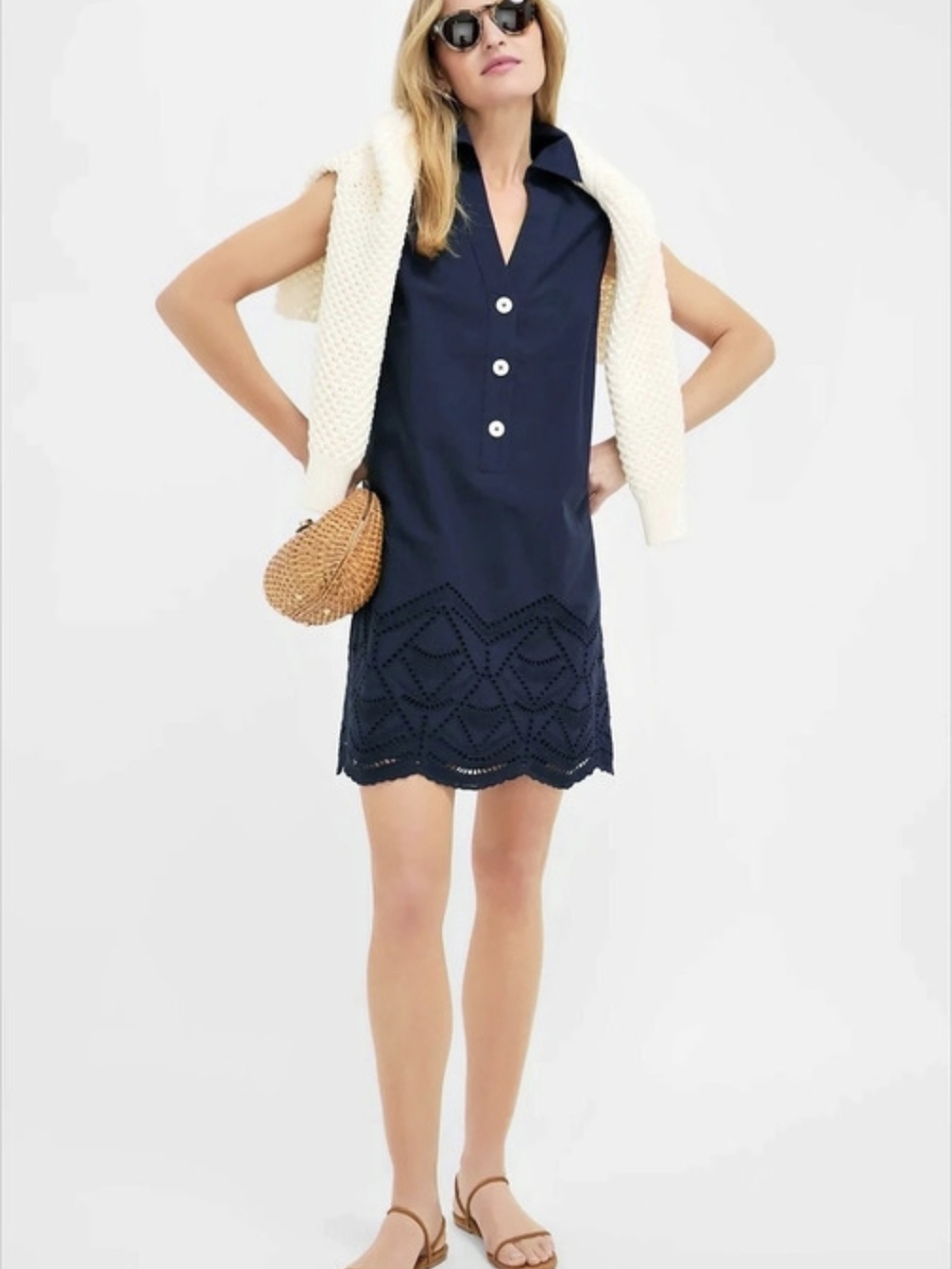 Tuckernuck Navy Eyelet Sleeveless Collier Dress